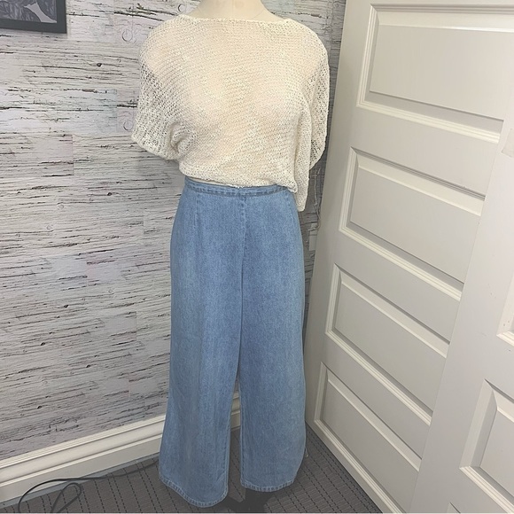 VINTAGE 90's High Waisted Blue Light Wash Cropped Jeans Wide Leg Side Zip Sz 10 - Picture 5 of 16